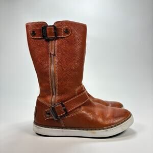 UGG Andra Brown Pebbled Leather Mid Calf Boots Buckle Zip Women's Size 6.5